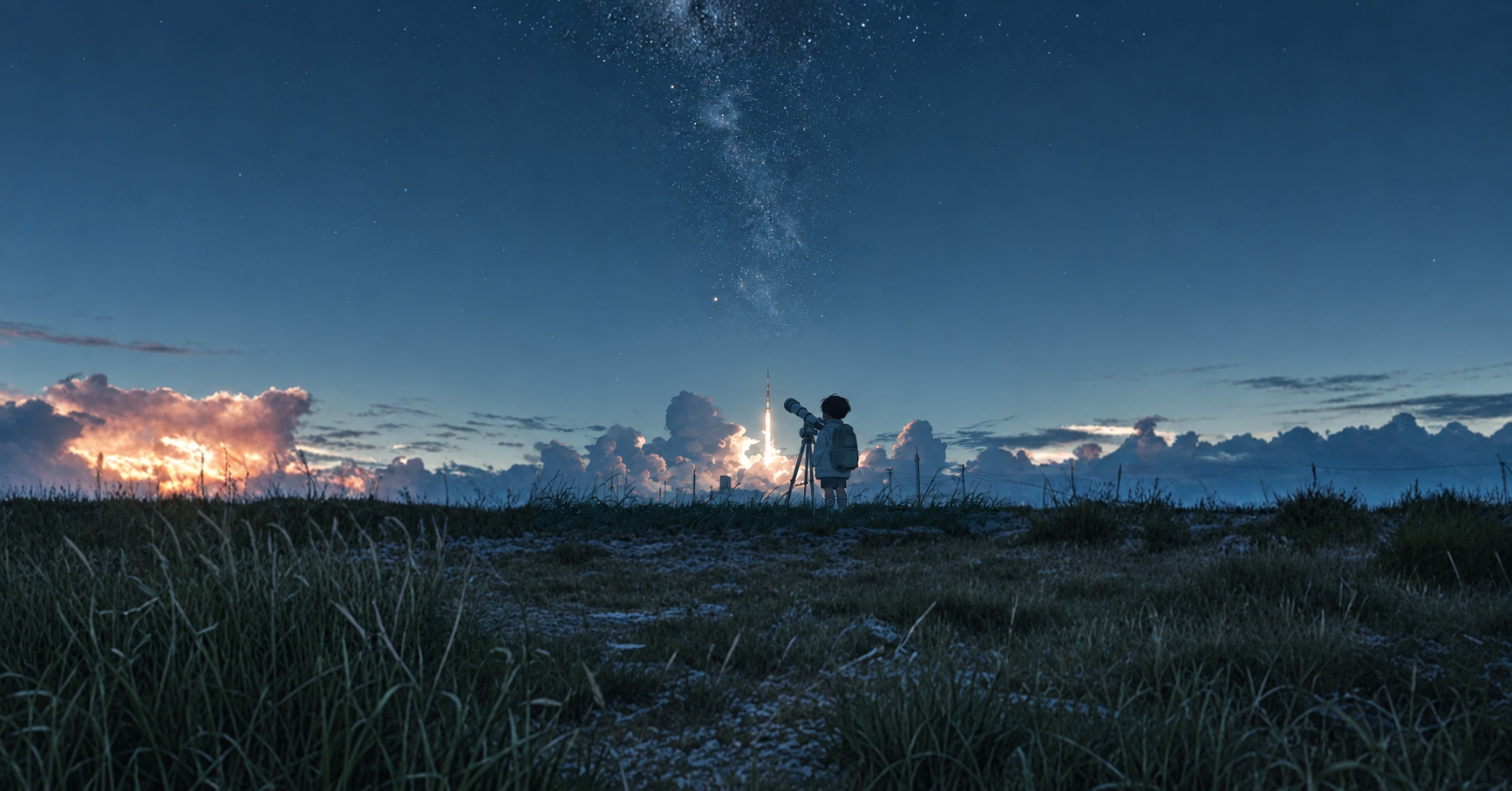 A person looking through a telescope under the stars